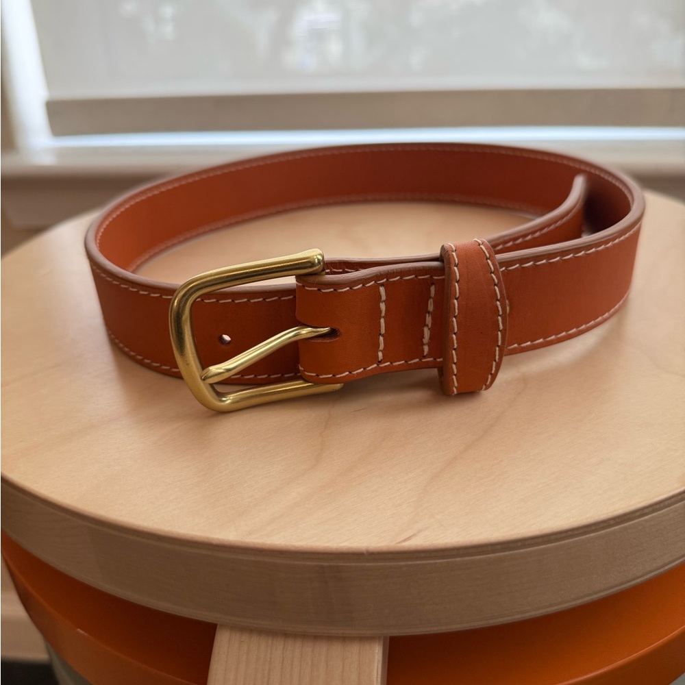 Women's Tan Leather Belt with Gold Buckle